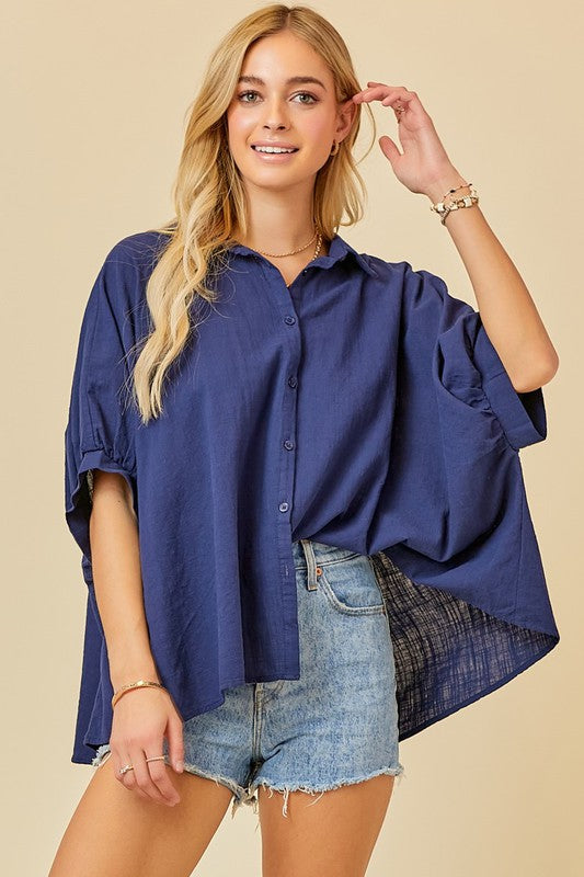 Navy Cotton Courier Top