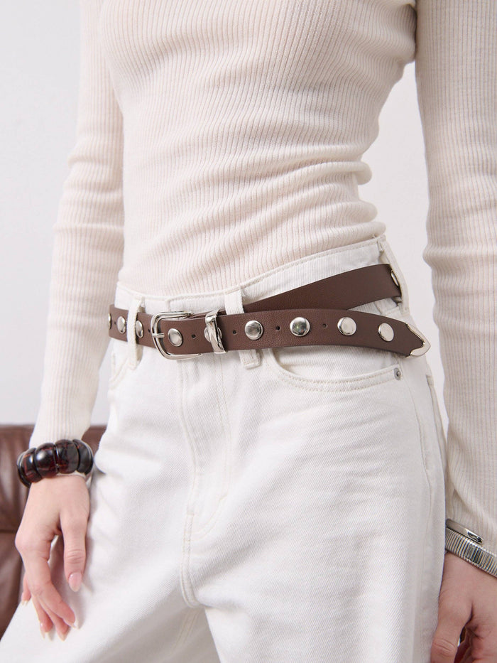 Linda Studded Western Belt in Brown - GEORGE-MARY'S