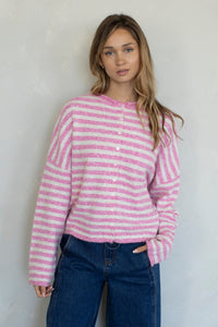 The Piper Cardigan (bubblegum stripe) - GEORGE-MARY'S