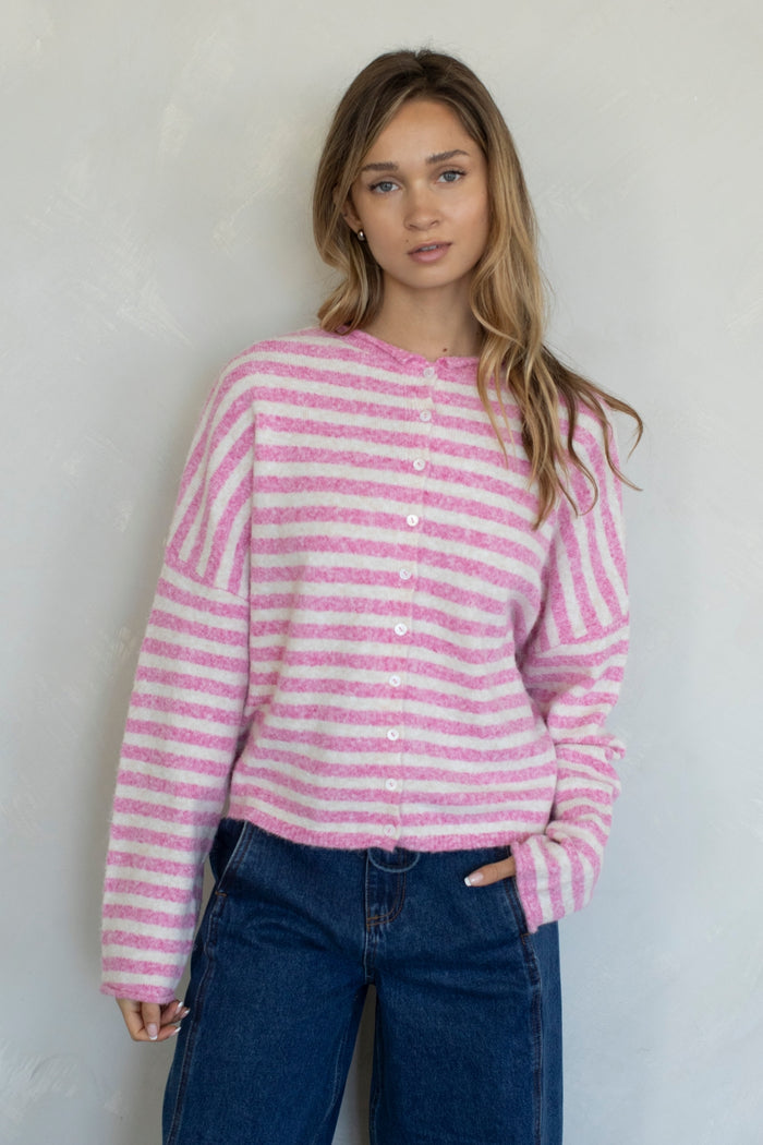 PREORDER The Piper Cardigan (bubblegum stripe)
