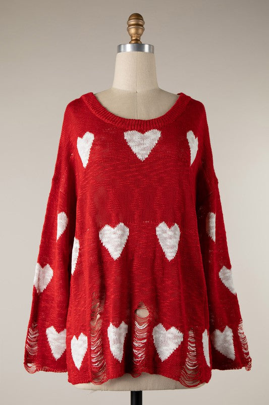 Small Heart Pullover Sweater (red)
