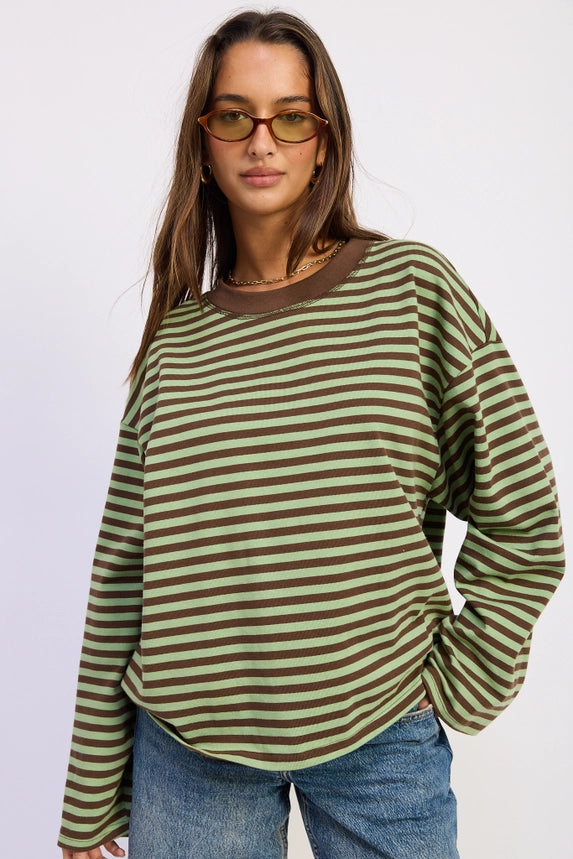 Graham Oversized Stripe LS Tee (mint-brown)