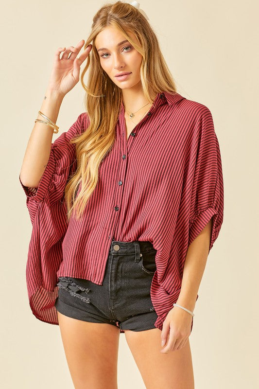 Maroon Striped Courier Top