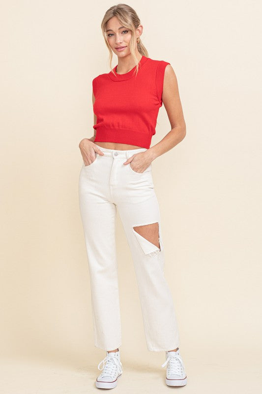 Cropped Sweater Tank (red)