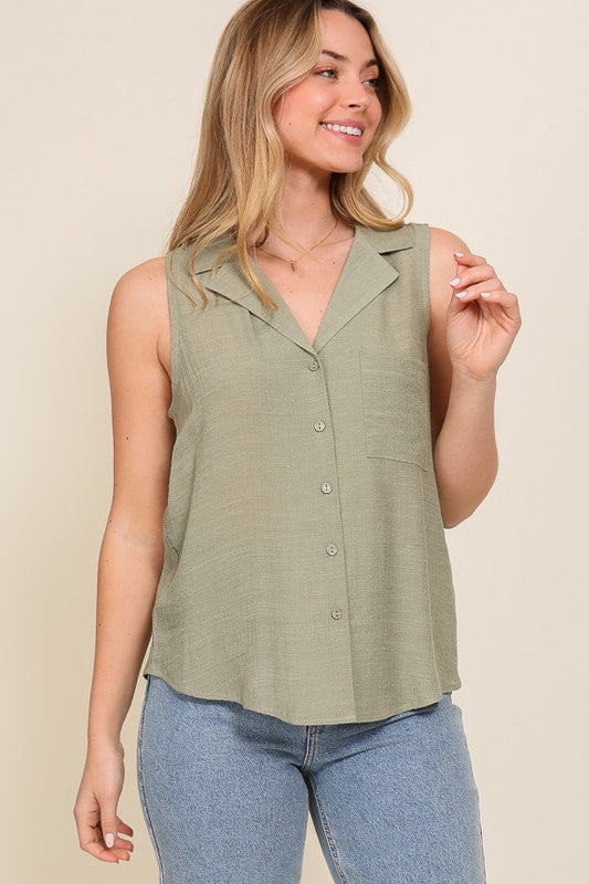 Brooklyn Button Collared Tank (olive)