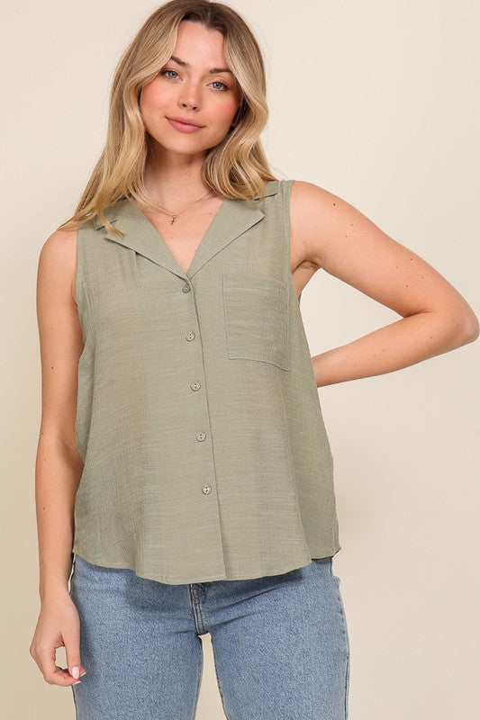 Brooklyn Button Collared Tank (olive)