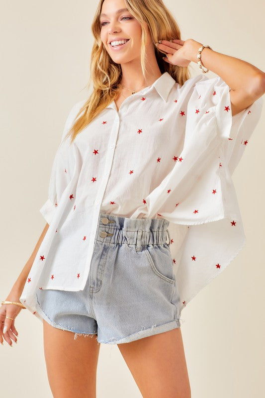 Classic Embroidered Star Top (white)
