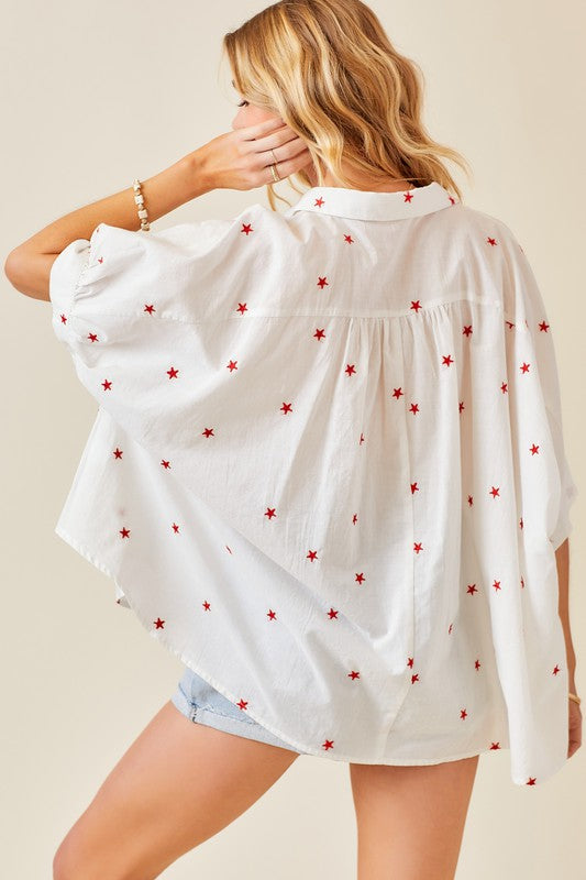 Classic Embroidered Star Top (white)
