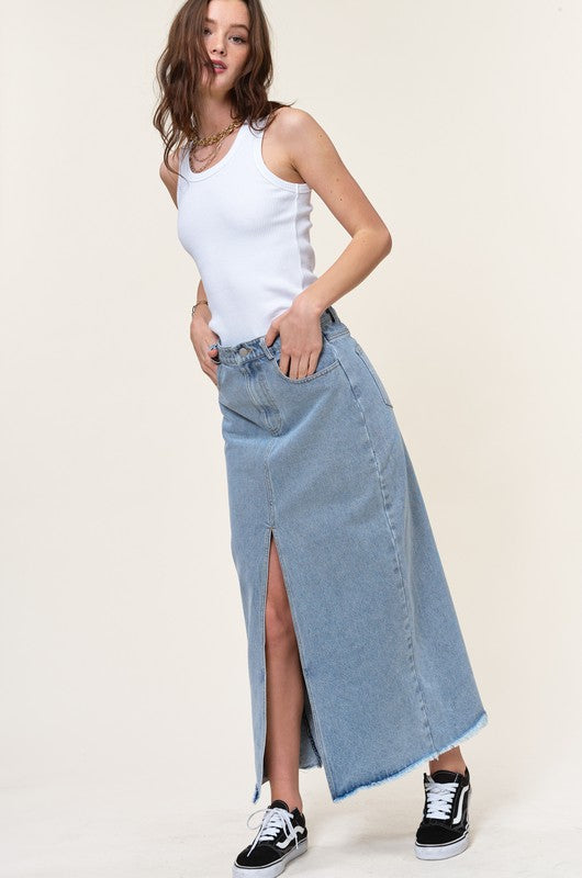 Mendoza Denim Maxi Skirt (medium blue)