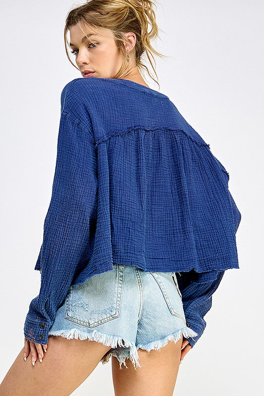 Blue Gauze Cropped Top