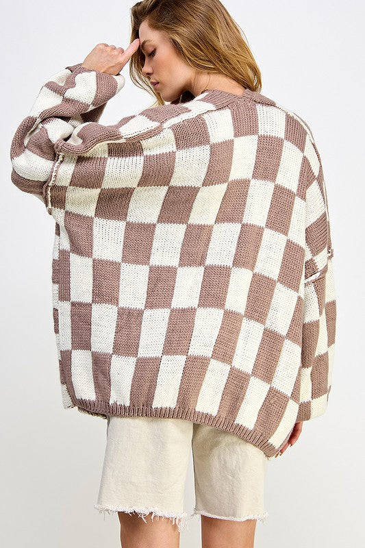 Oversized Checkered Cardigan (4 colors)