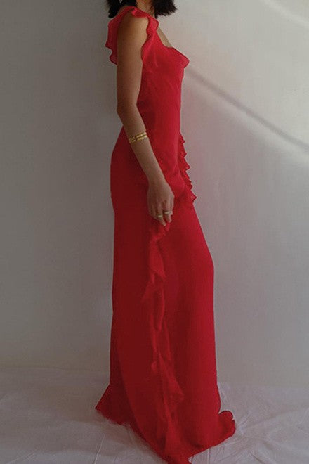 Ruffled Asymmetrical Dress (red)