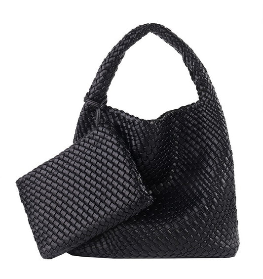 Woven Vegan Leather Bag (black)