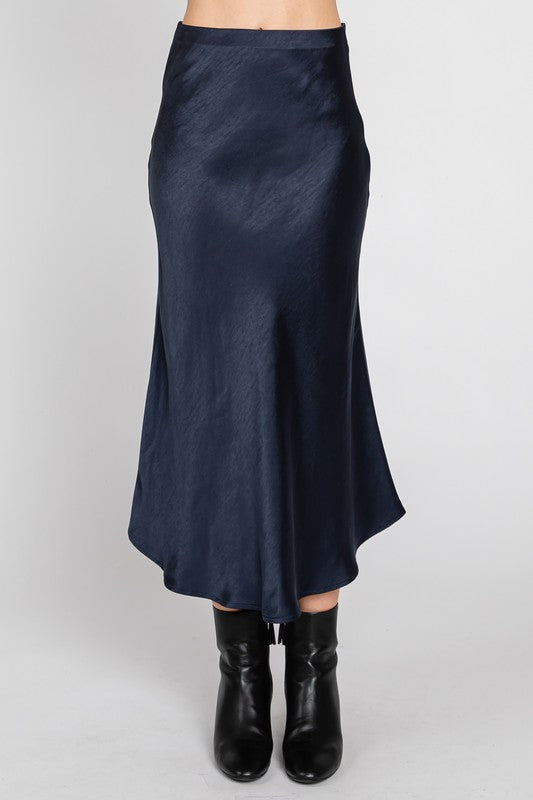 Graphite Satin Midi Skirt