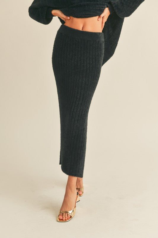 Black Fuzzy Sweater Set (Skirt)