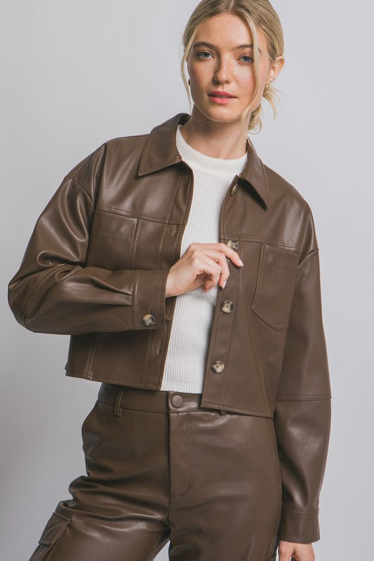 Cropped Leather Jacket (brown)