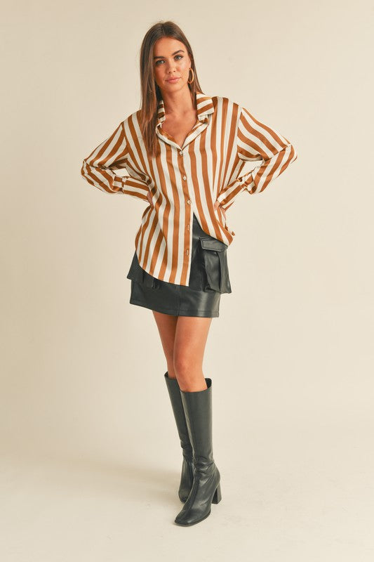 Toffee Striped Satin Top