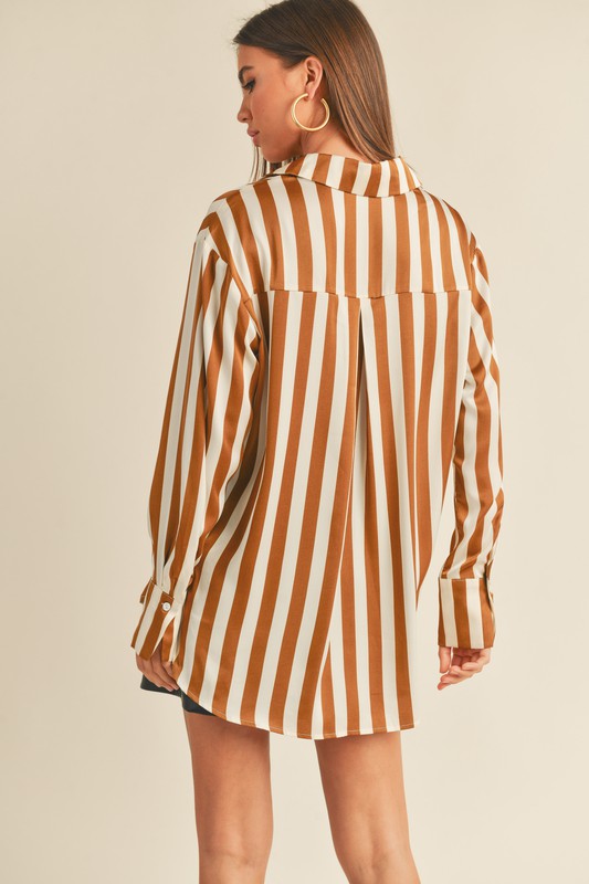Toffee Striped Satin Top