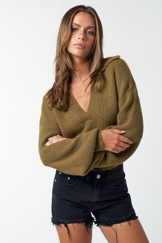The Annette Collared Cropped Sweater (cream)