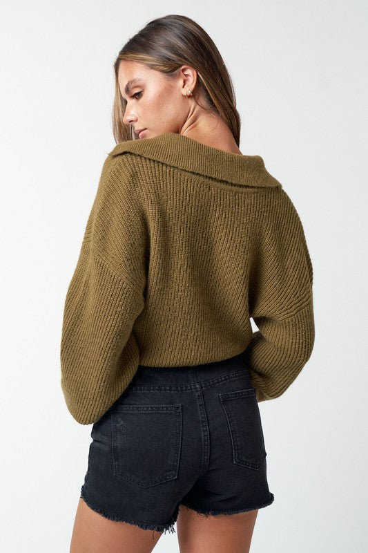 The Annette Collared Cropped Sweater (cream)