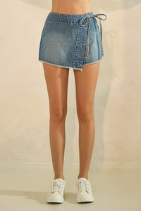 Denim Wrap Tie Skort