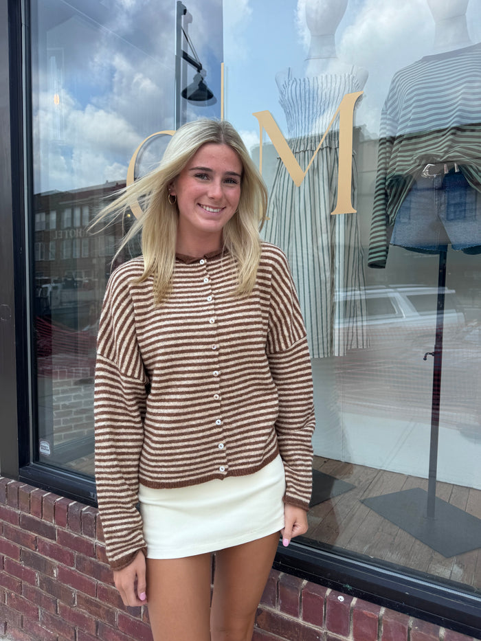Piper Cardigan (brown mini stripe)