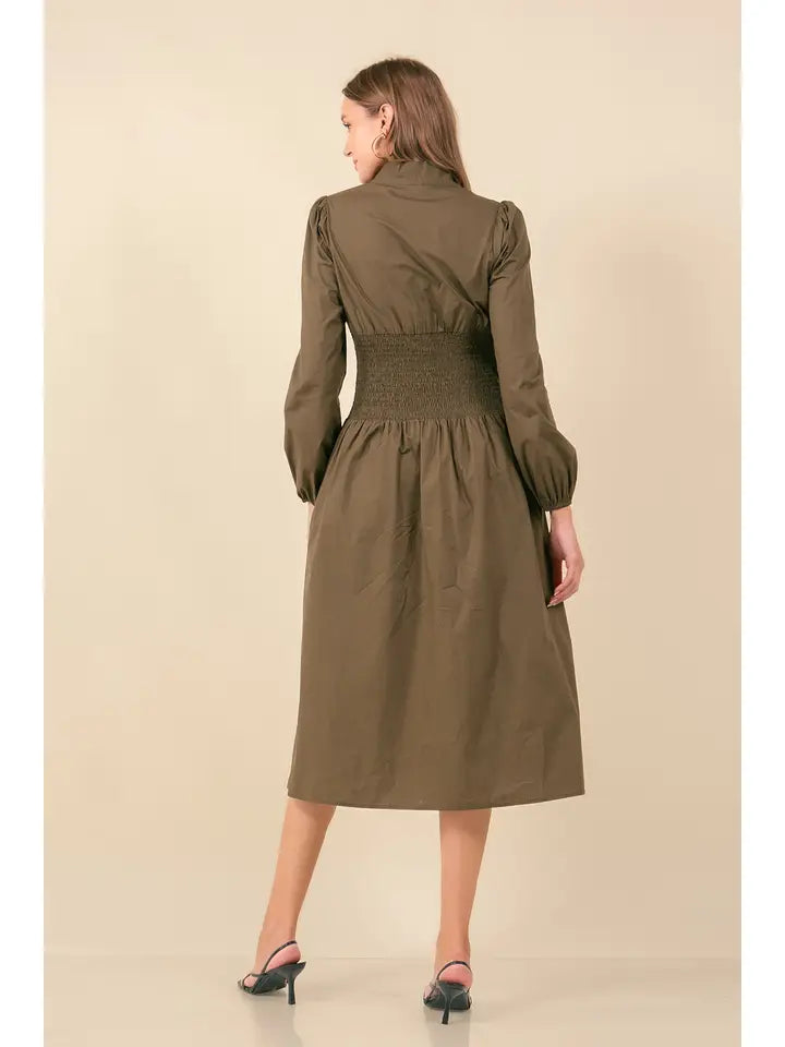 Olive Poplin Dress