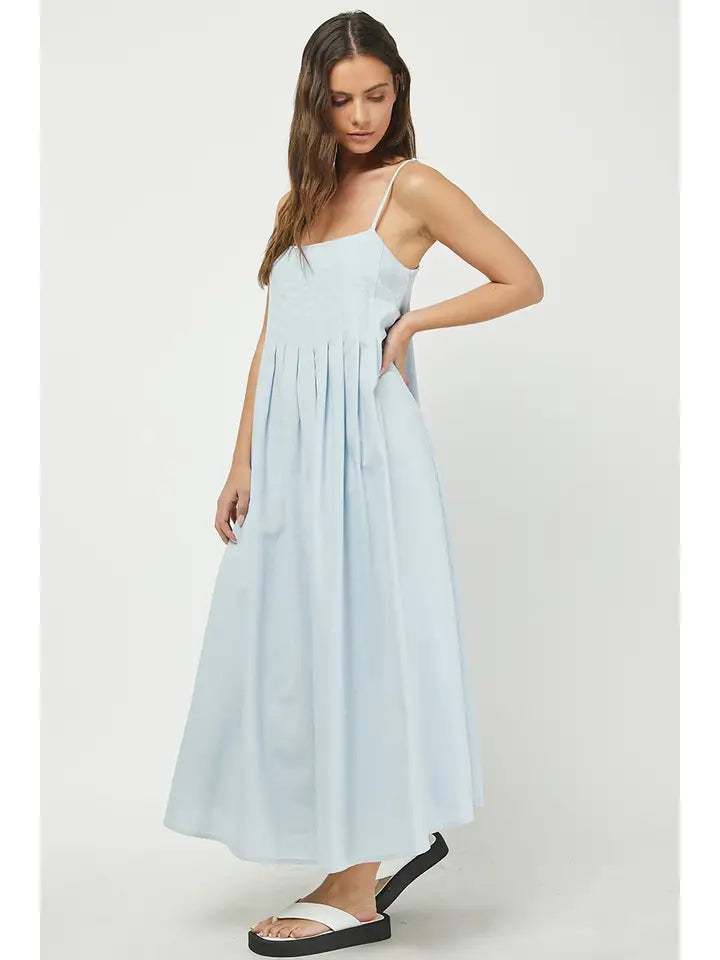 Dusty Blue Pleat Maxi Dress