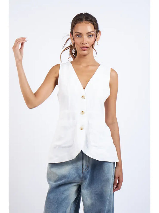 Vanessa Linen V-Neck Vest (white)