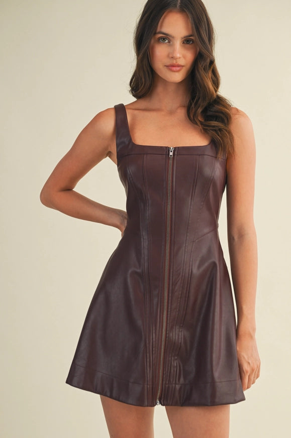 Zia Zipper Leather Dress (merlot)