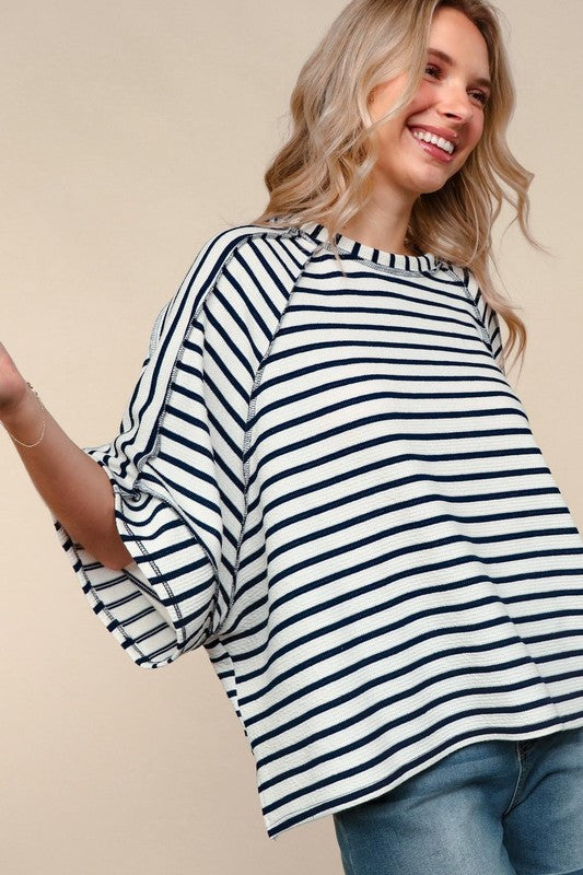 Oversized Navy Striped Terry Shirt