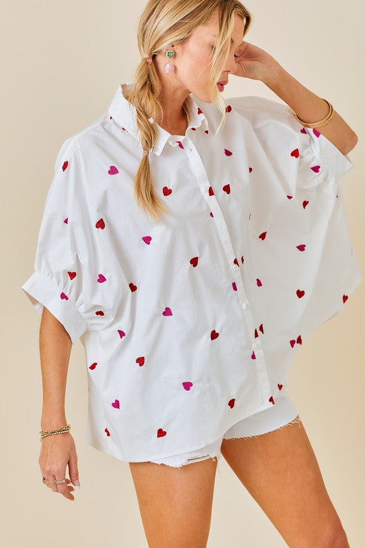 Embroidered Heart Courier Top (white)