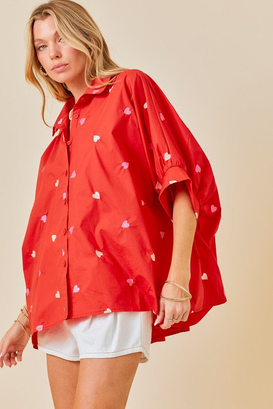 Embroidered Heart Courier Top (red)