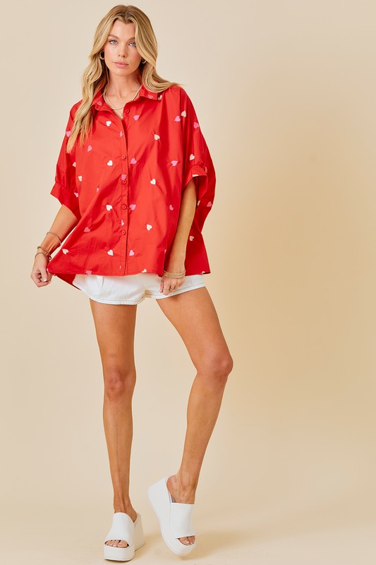 Embroidered Heart Courier Top (red)