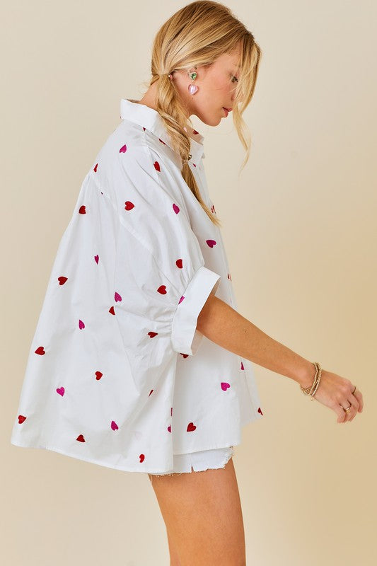 Embroidered Heart Courier Top (white)
