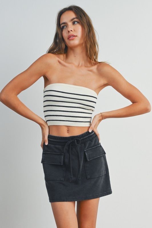 Striped Tube Top (ivory/blk)