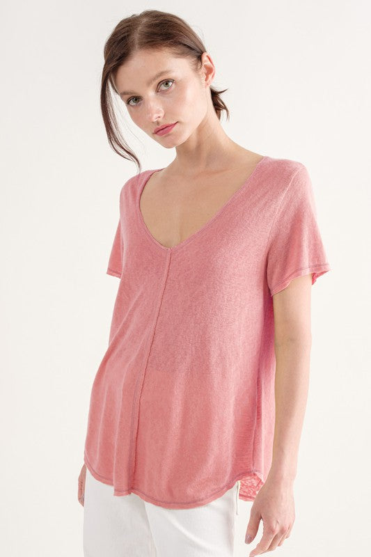 Slub V-Neck Tee (pink)