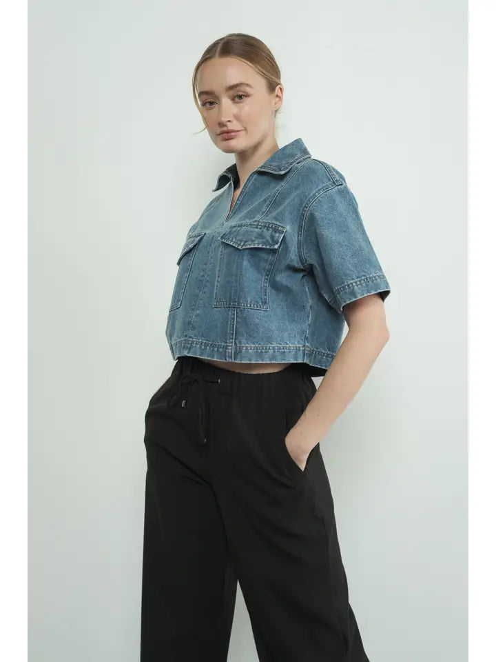 Aaron Cropped Denim Top