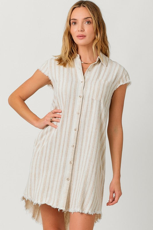 Sand Stripe Linen Shirt Dress