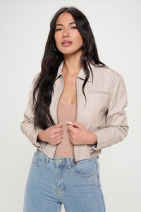 Cream Faux Leather Jacket