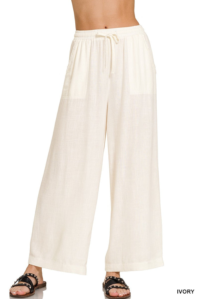 Coastline Linen Drawstring Pants (white) - GEORGE-MARY'S