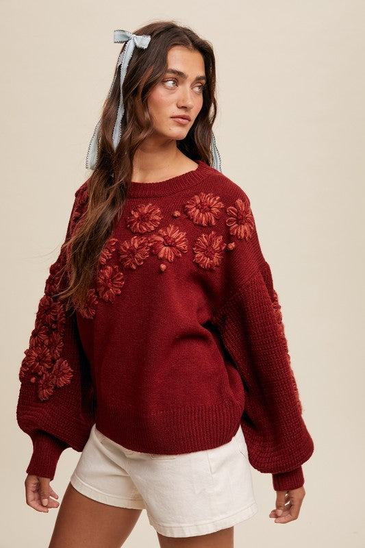 Blooms Sweater (maroon)