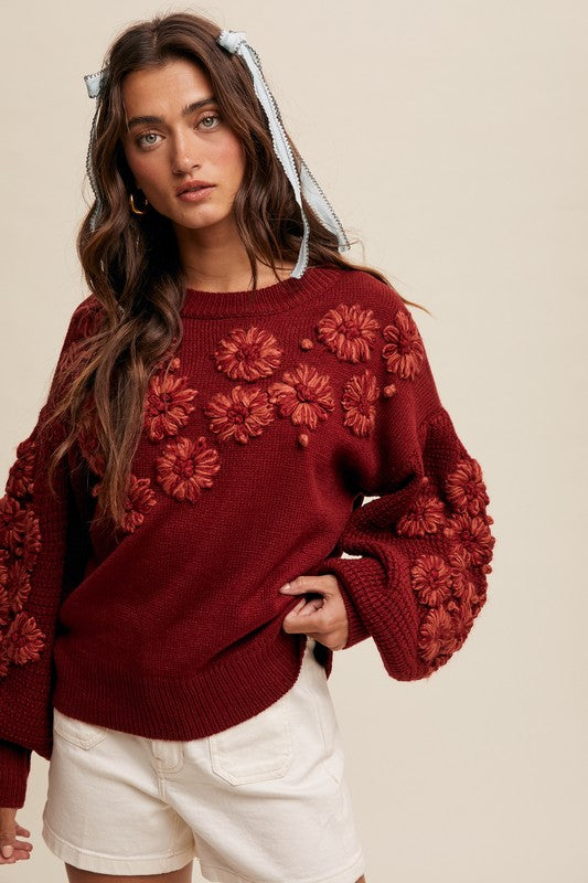 Blooms Sweater (maroon)