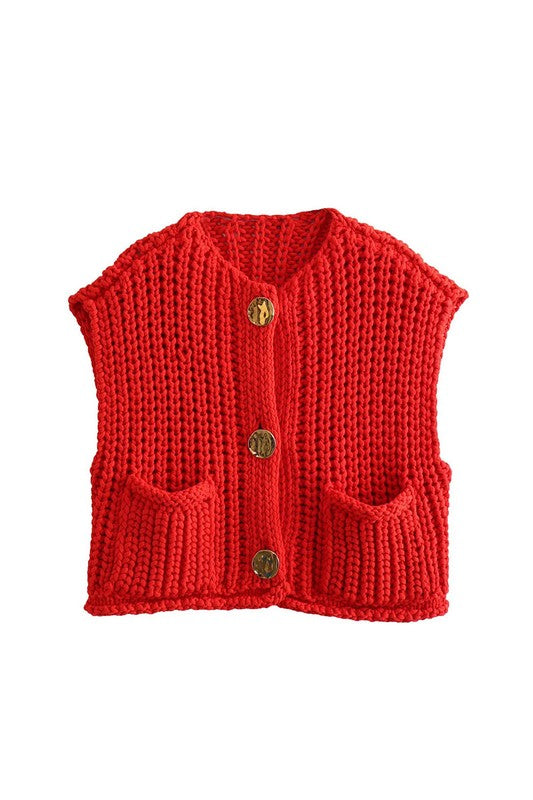 Red Gold Button Sweater Vest