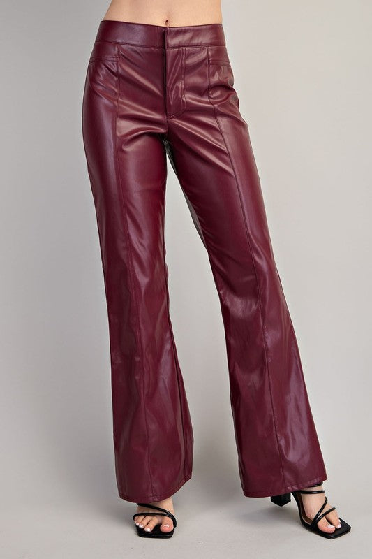 Burgundy Faux Leather Pants