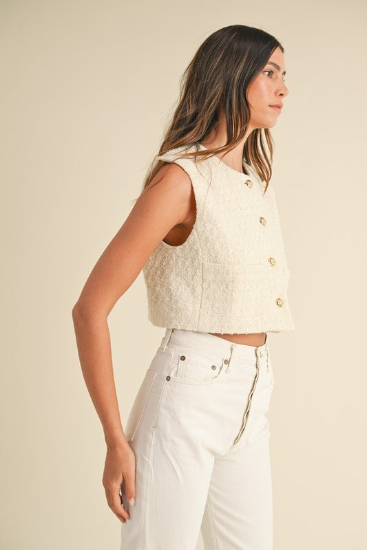 Tweed Front Pocket Vest (cream)