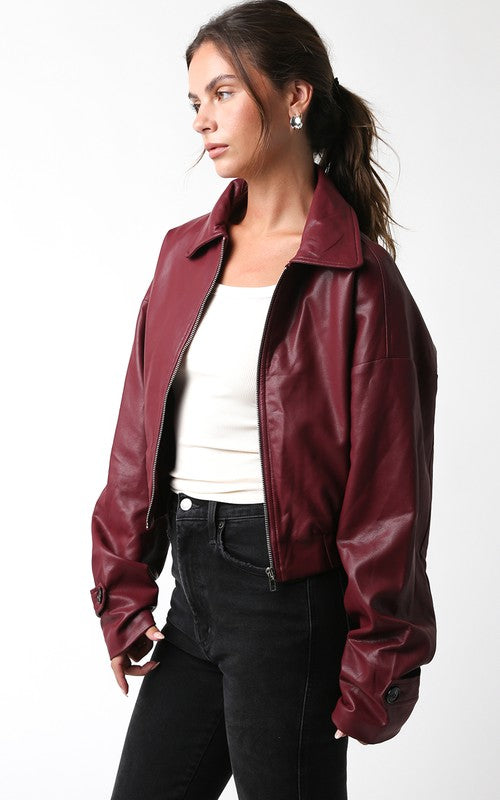 Annie Pleather Jacket (burgundy)