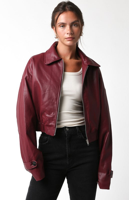 Annie Pleather Jacket (burgundy)