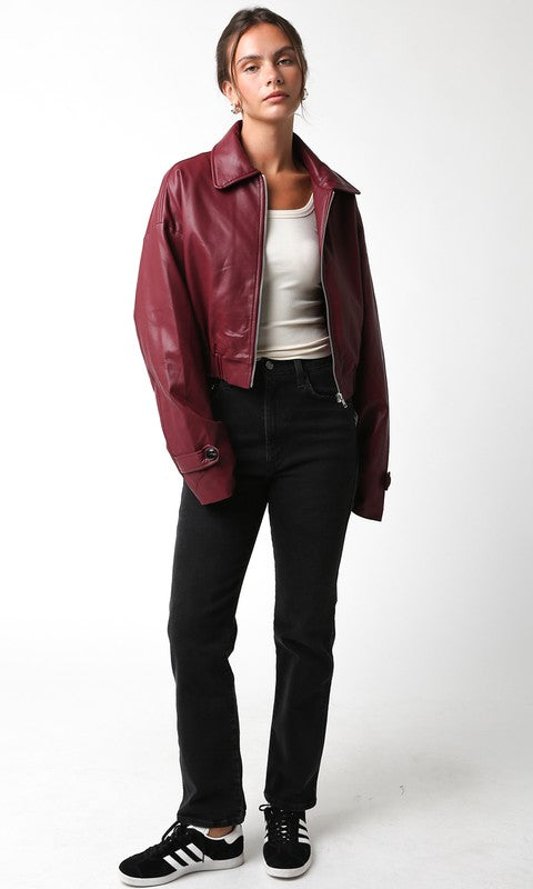 Annie Pleather Jacket (burgundy)