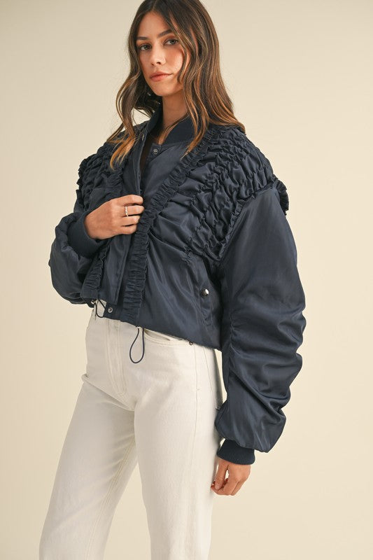 Parker Ruffled Bomber Jacket